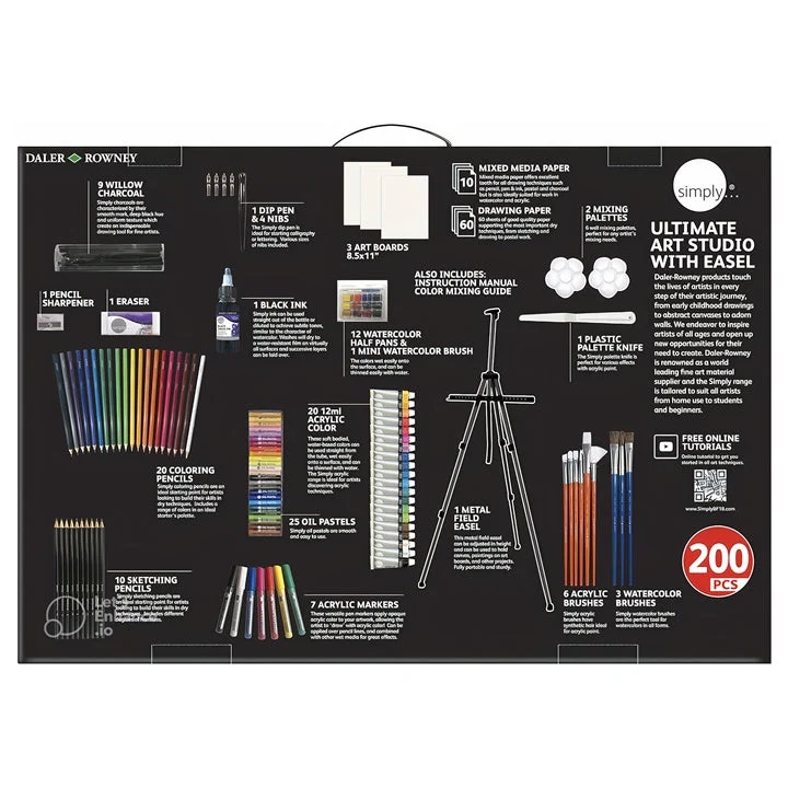 Daler-Rowney Large Art Set with Easel, 200-Piece