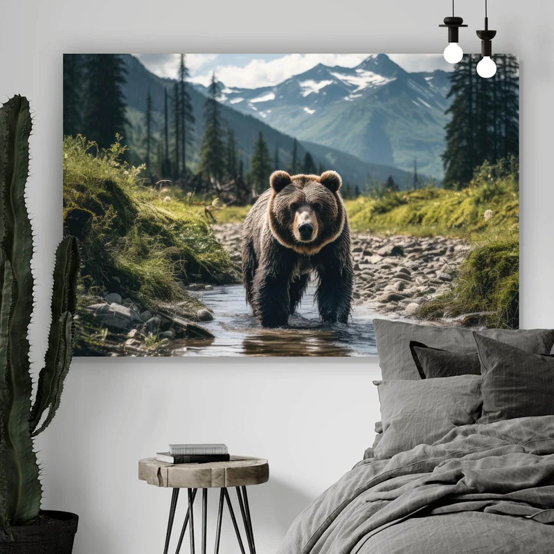 Poster Mächtiger Bär in natürlicher Umgebung Querformat