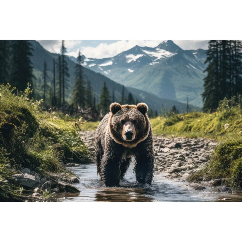 Poster Mächtiger Bär in natürlicher Umgebung Querformat