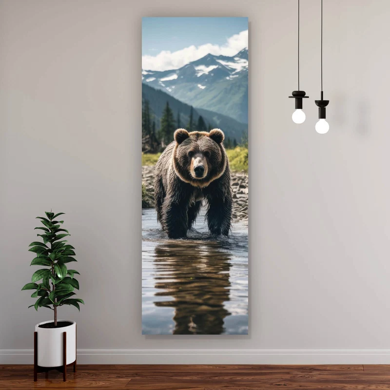 Aluminiumbild Mächtiger Bär in natürlicher Umgebung Panorama Hoch