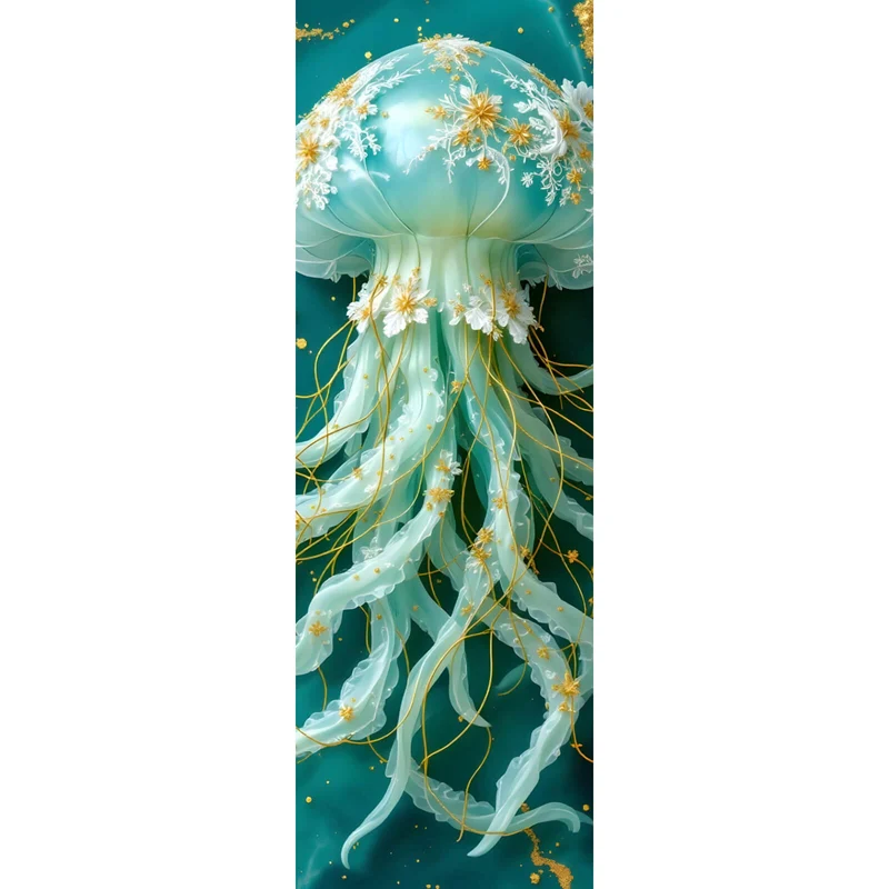Acrylglasbild Edles Quallenmotiv mit floralen Details Panorama Hoch