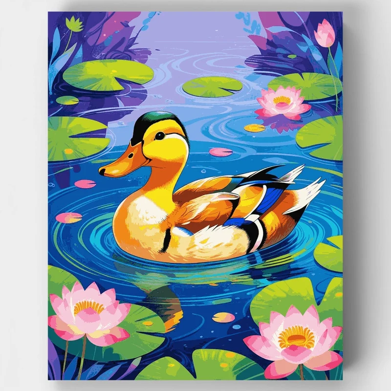 Vibrant Duck on Lotus Pond - Paint by Numbers Kit