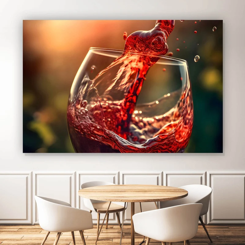 Poster Edles Weinglas mit frischen Trauben Querformat