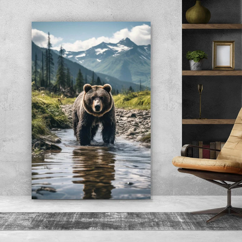 Spannrahmenbild Mächtiger Bär in natürlicher Umgebung Hochformat