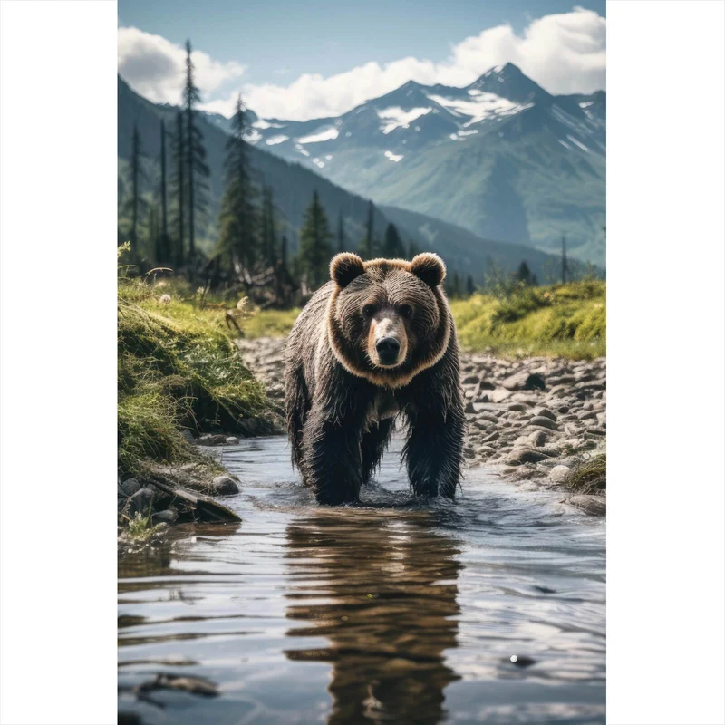 Poster Mächtiger Bär in natürlicher Umgebung Hochformat