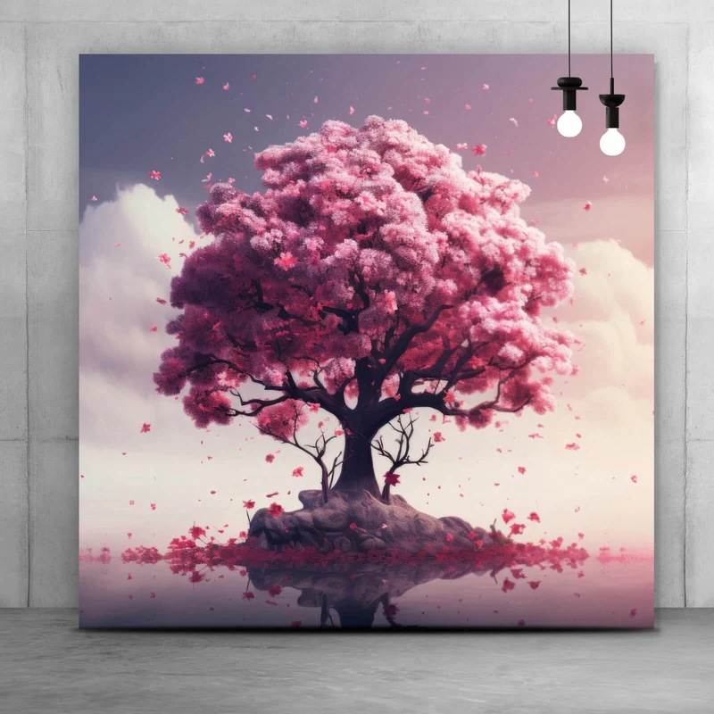 Spannrahmenbild Beeindruckender Baum auf stiller Wasserfläche Quadrat
