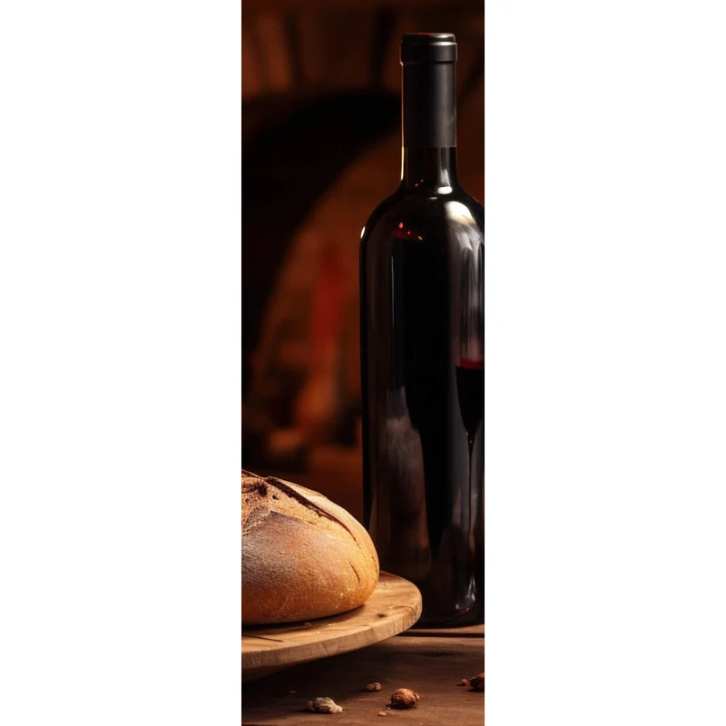 Leinwandbild Brot Wein bei Kerzenlicht Ambiente Panorama Hoch