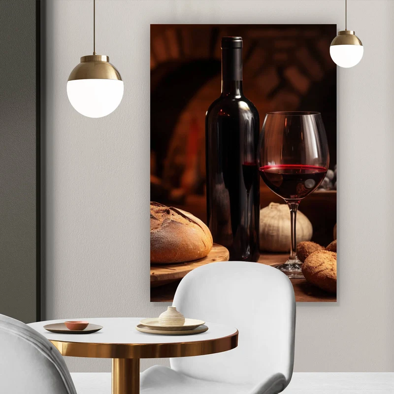 Aluminiumbild Brot Wein bei Kerzenlicht Ambiente Hochformat
