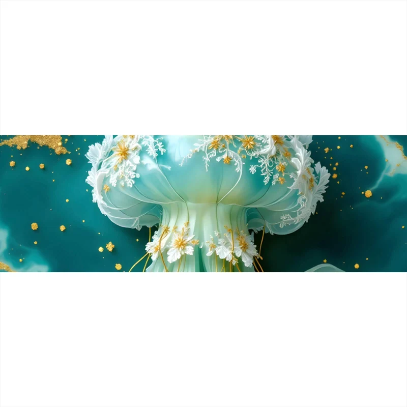 Poster Edles Quallenmotiv mit floralen Details Panorama