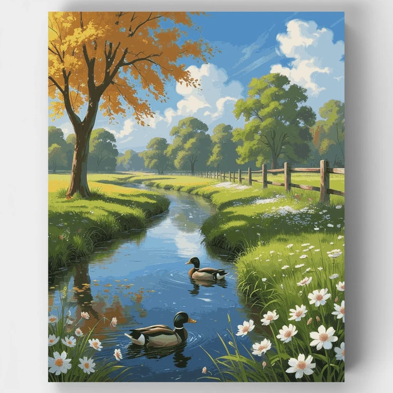 Peaceful Stream with Ducks - Paint by Numbers Kit