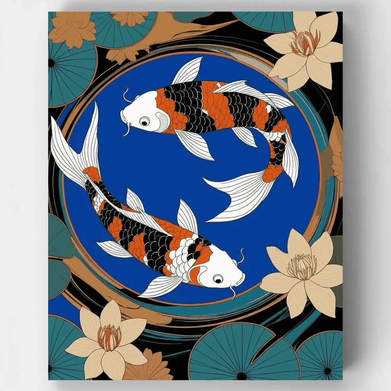 Elegant Koi Fish in Lotus Pond - Paint by Numbers Kit