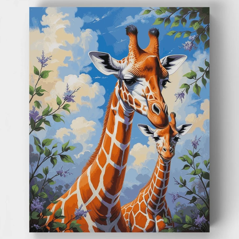 Gentle Giraffes in Purple Bloom - Paint by Numbers Kit