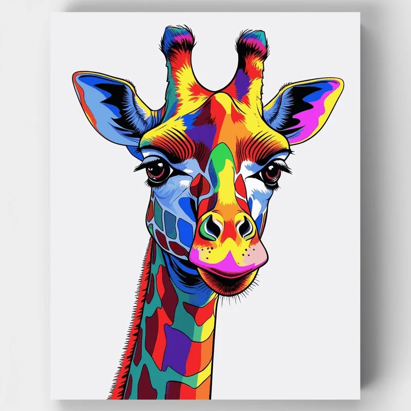 Rainbow Giraffe Pop Art Portrait - Paint by Numbers Kit