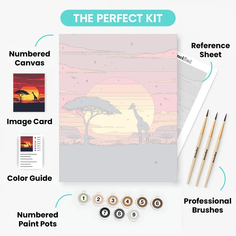 African Savanna Sunset with Giraffe - Paint by Numbers Kit