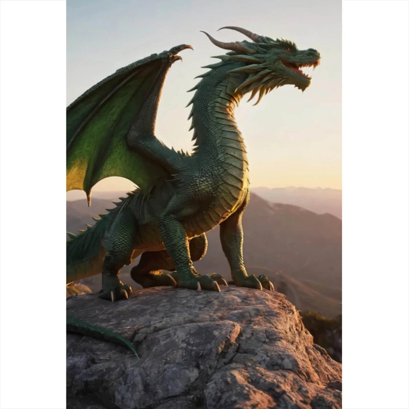 Aluminiumbild Majestätischer Drache auf Felsen Hochformat