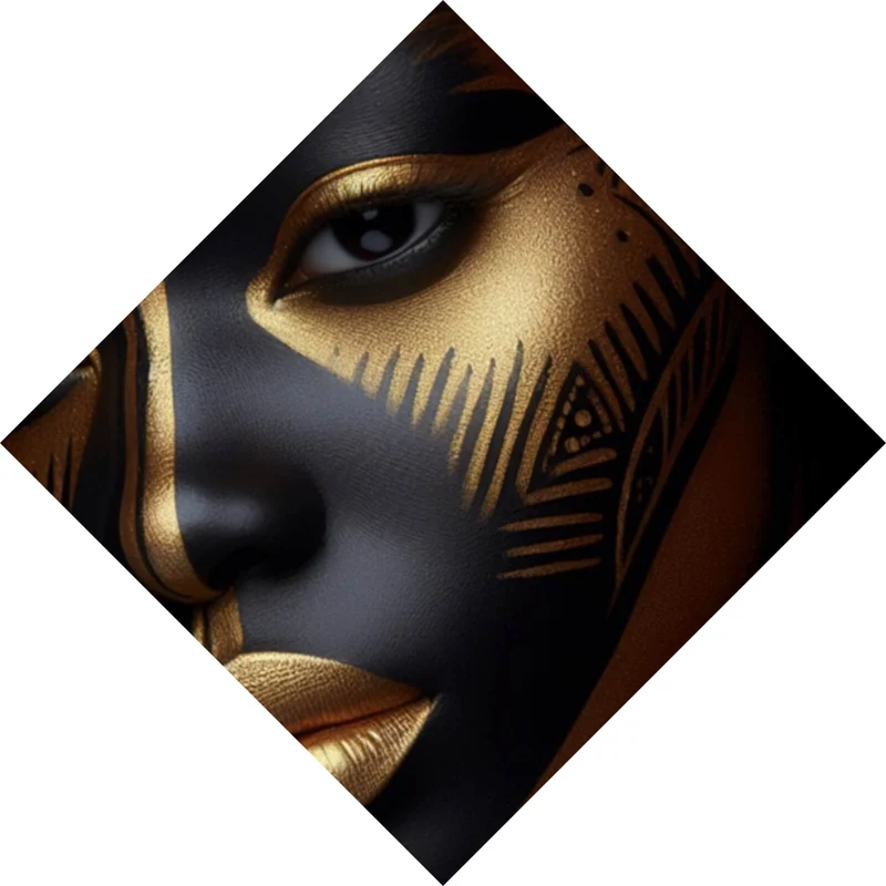Aluminiumbild gebürstet Frauenporträt Tribal Modern Art Raute