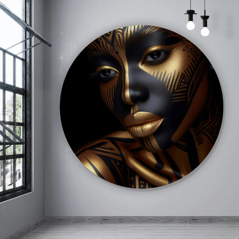 Aluminiumbild gebürstet Frauenporträt Tribal Modern Art Kreis