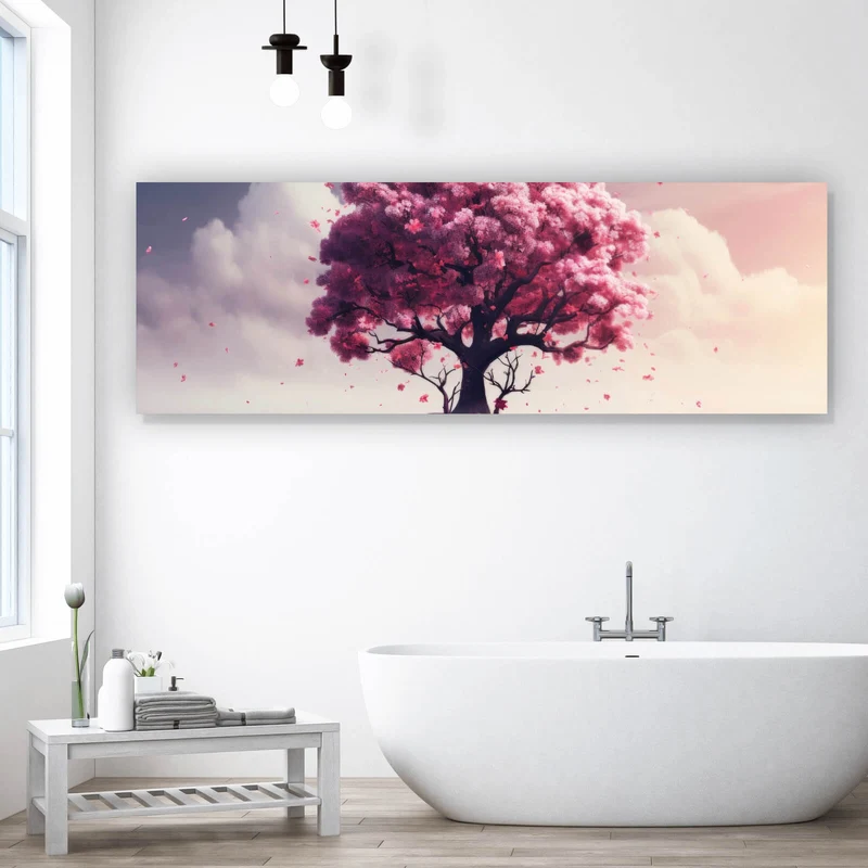 Poster Beeindruckender Baum auf stiller Wasserfläche Panorama