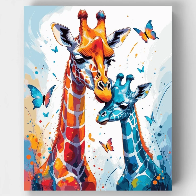 Colorful Giraffes with Butterflies - Paint by Numbers Kit