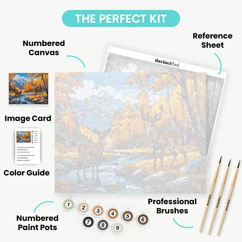 Autumn Deer by Mountain Stream - Paint by Numbers Kit