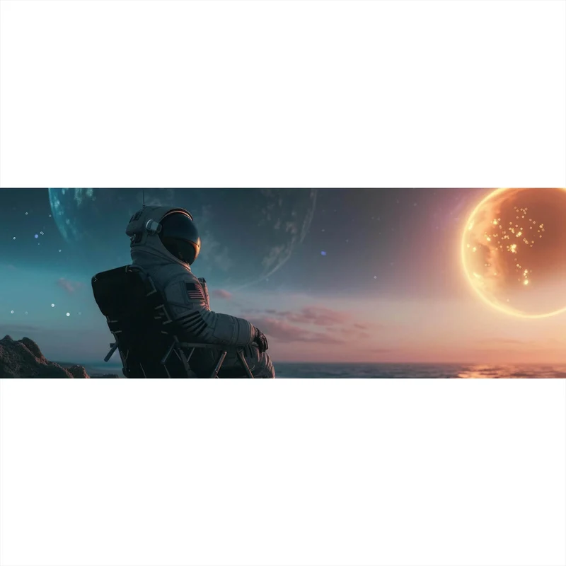 Poster Weltraum Sonnenuntergang am Strand Panorama