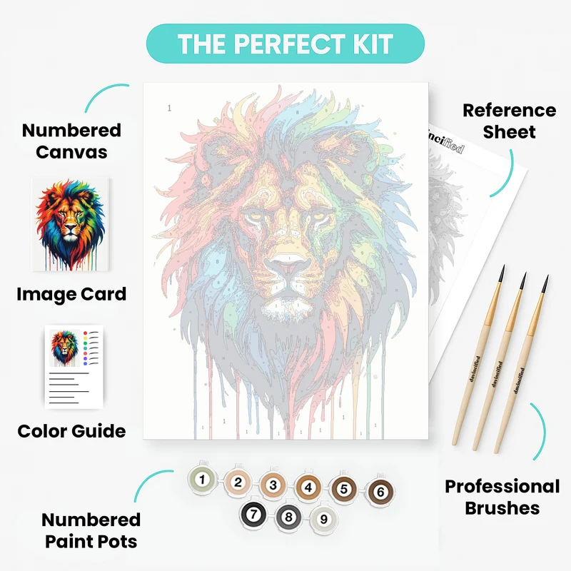 Luminous Rainbow Lion with Dripping Colors - Paint by Numbers Kit