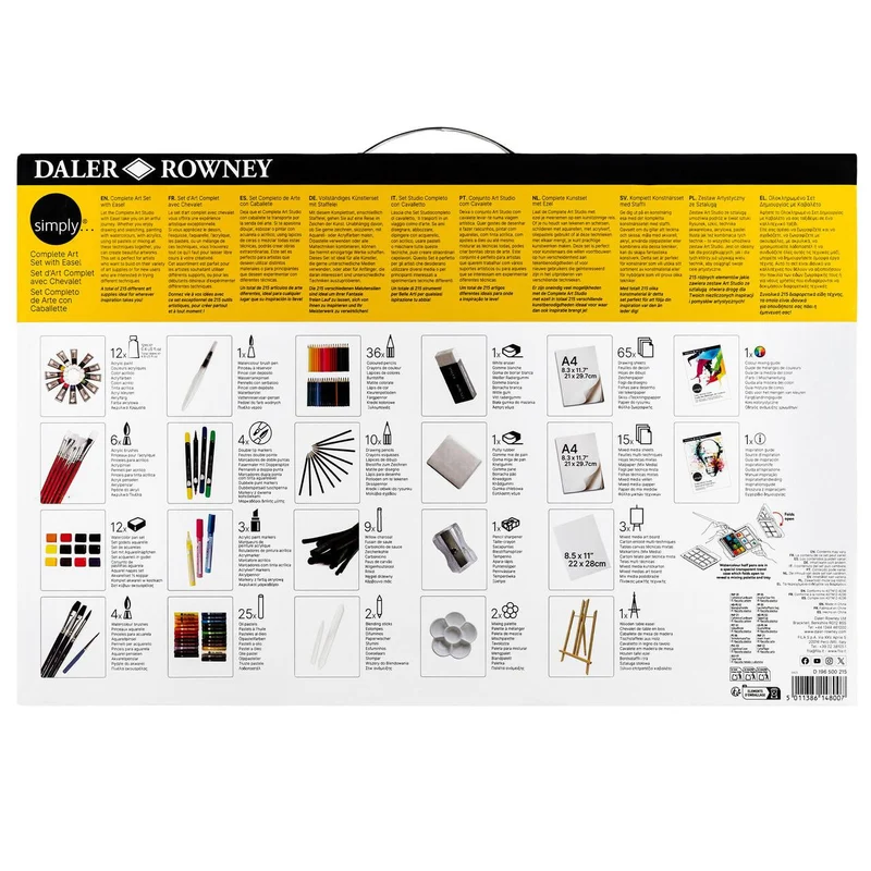 Daler-Rowney Art Set with Canvas and Easel, 215 Pieces