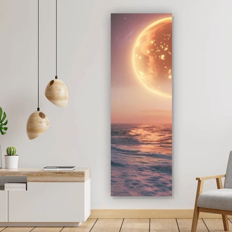 Aluminiumbild gebürstet Weltraum Sonnenuntergang am Strand Panorama Hoch