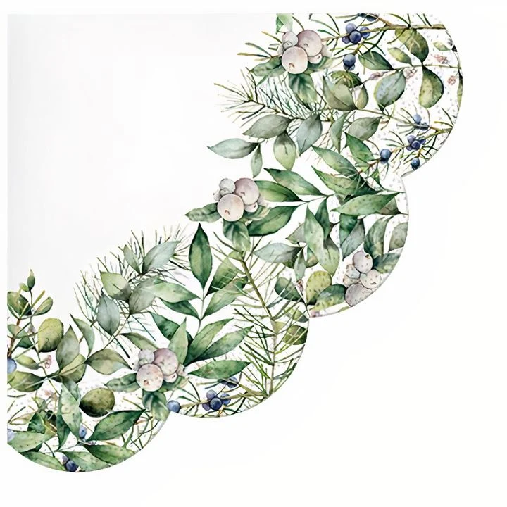 Round Decoupage Napkins, Winter Greenery, 1 pc