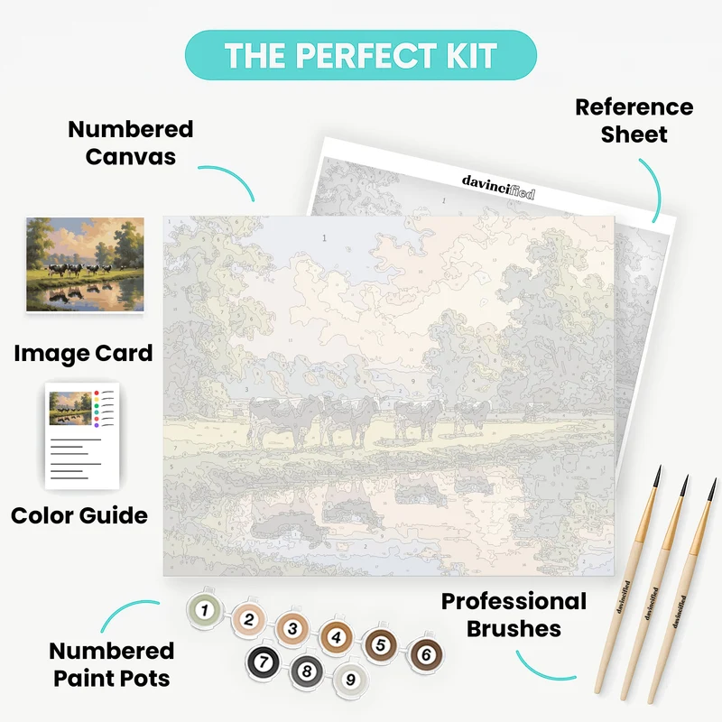 Pastoral Cows by the Pond - Paint by Numbers Kit