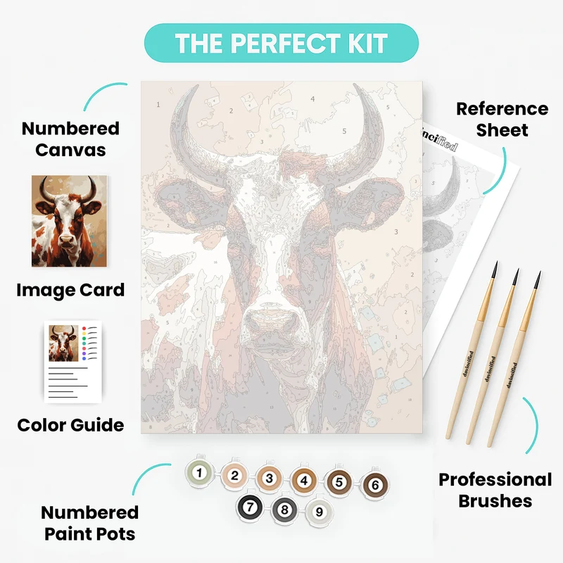 Majestic Brown and White Cow - Paint by Numbers Kit