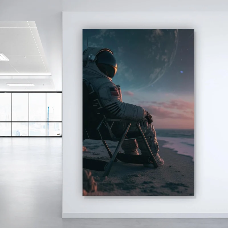 Poster Weltraum Sonnenuntergang am Strand Hochformat