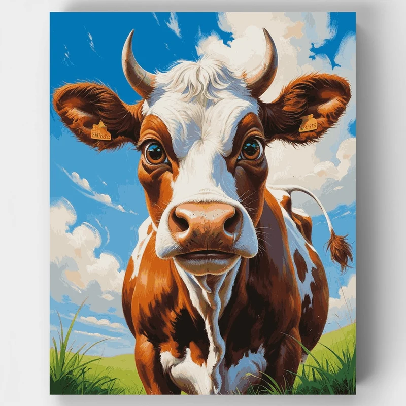 Curious Brown and White Cow - Paint by Numbers Kit