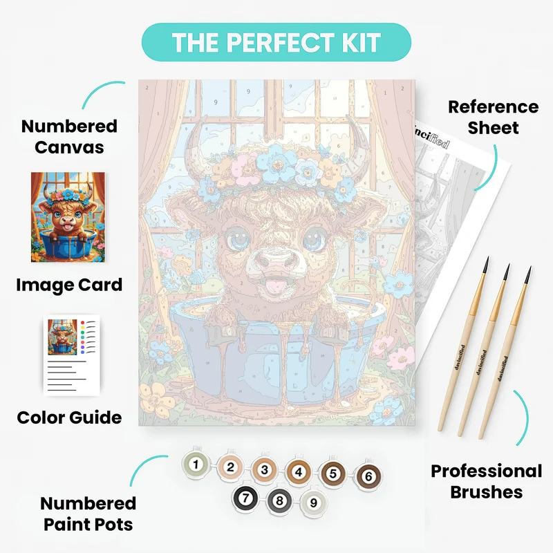 Highland Cow with Honey and Flowers - Paint by Numbers Kit
