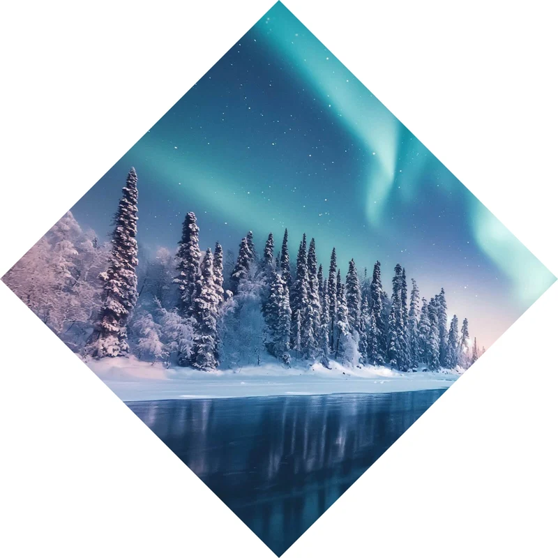 Leinwandbild Nordlicht über verschneiter Winterlandschaft Raute
