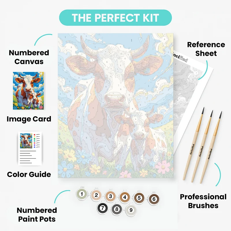 Cheerful Cows in Wildflower Meadow - Paint by Numbers Kit