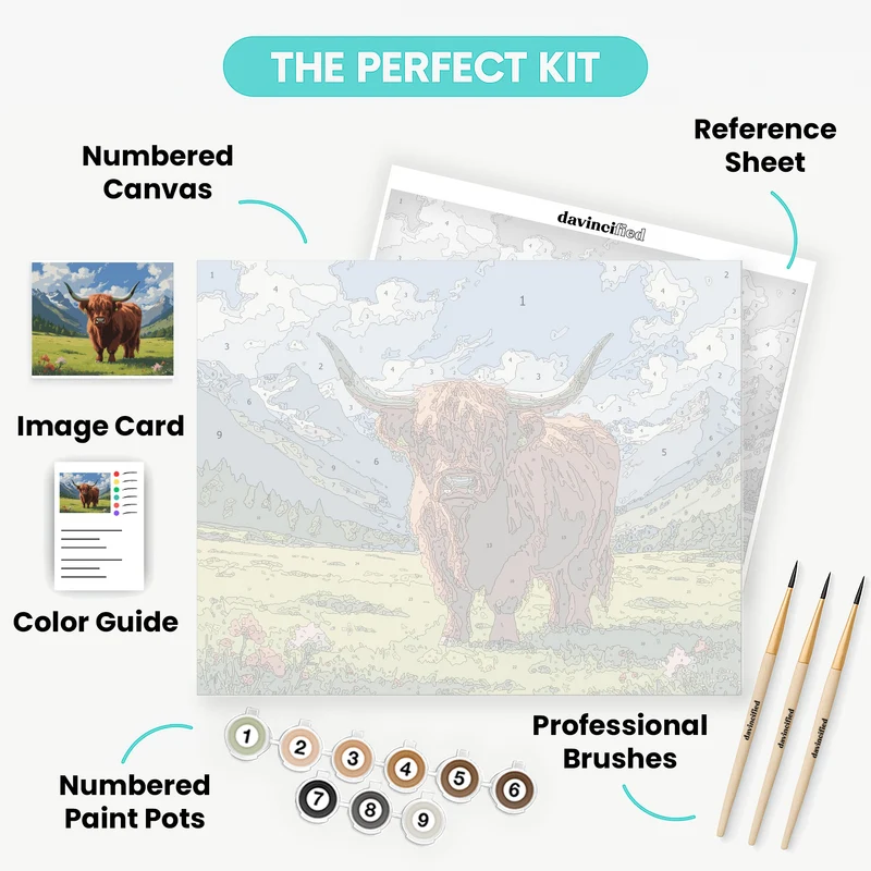 Highland Cow in Mountain Meadow - Paint by Numbers Kit