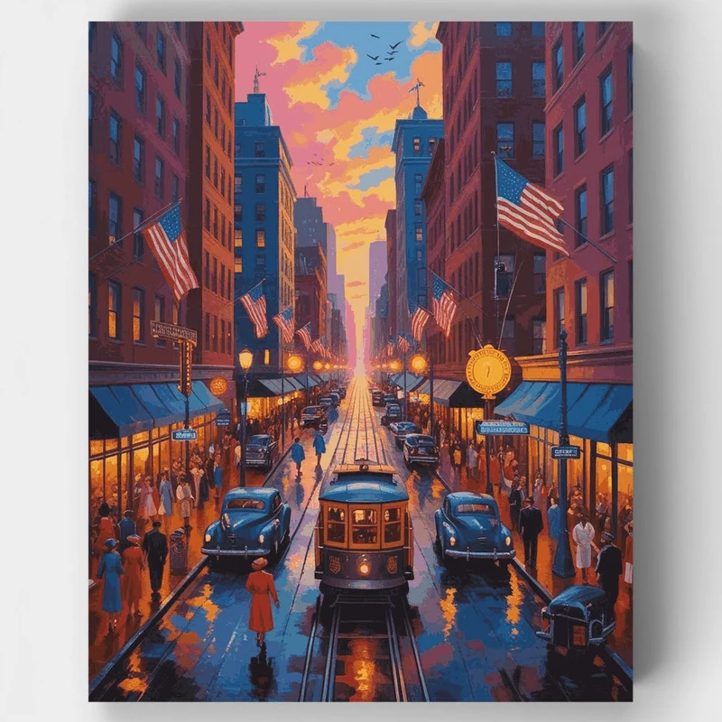 Vintage San Francisco Cable Car at Sunset - Paint by Numbers Kit