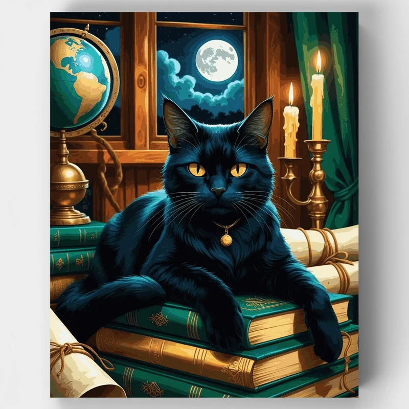 Mystical Black Cat Scholar - Paint by Numbers Kit