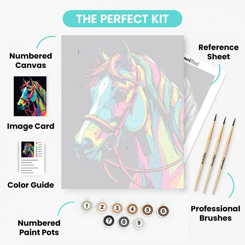 Vibrant Rainbow Horse Portrait - Paint by Numbers Kit