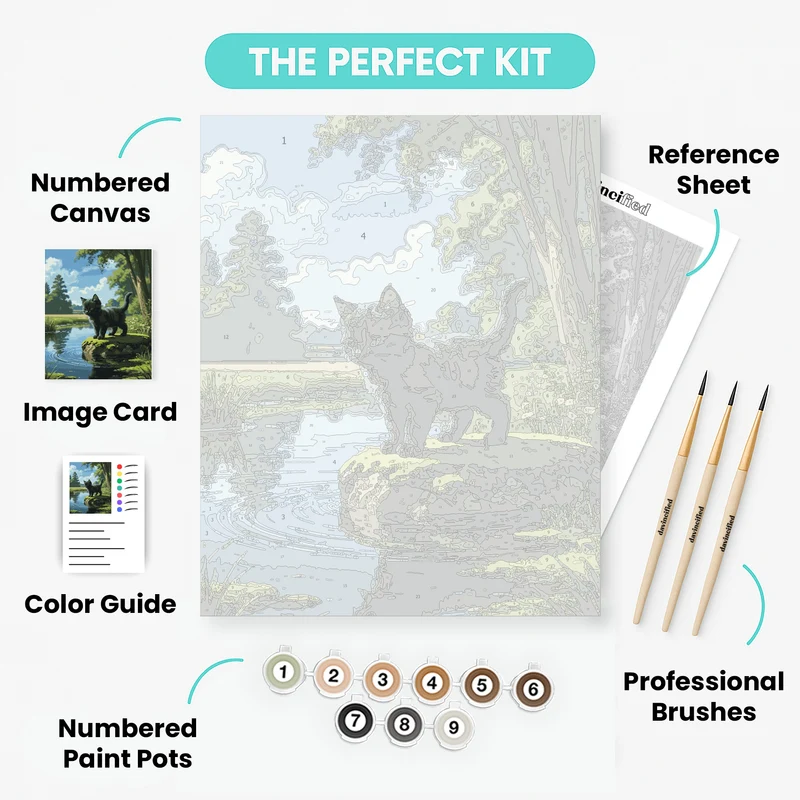 Black Kitten by the Pond - Paint by Numbers Kit