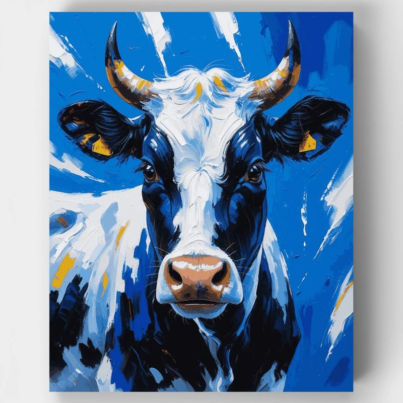 Blue & White Cow Portrait - Paint by Numbers Kit
