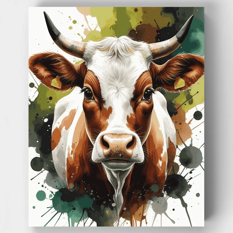 Watercolor Brown and White Cow - Paint by Numbers Kit