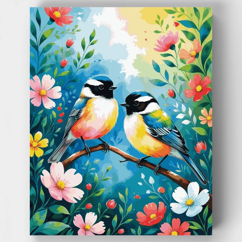 Colorful Birds on Branch - Paint by Numbers Kit