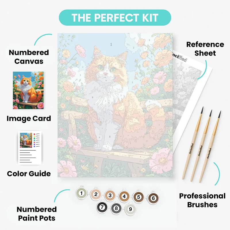 Orange Tabby Cat Among Colorful Flowers - Paint by Numbers Kit