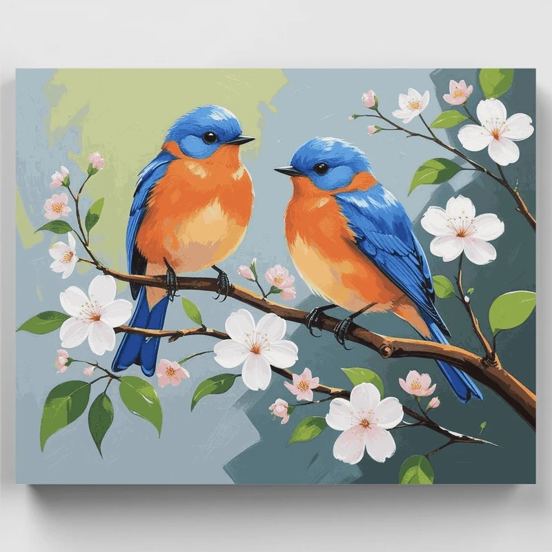 Bluebirds on Cherry Blossom Branch - Paint by Numbers Kit