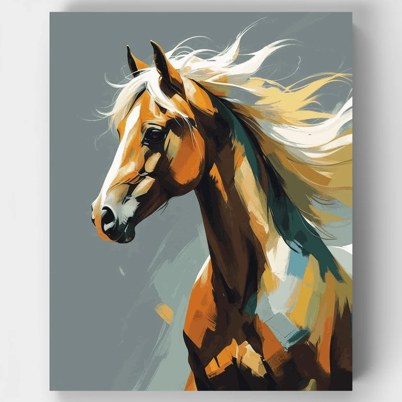 Majestic Golden Horse with Flowing Mane - Paint by Numbers Kit