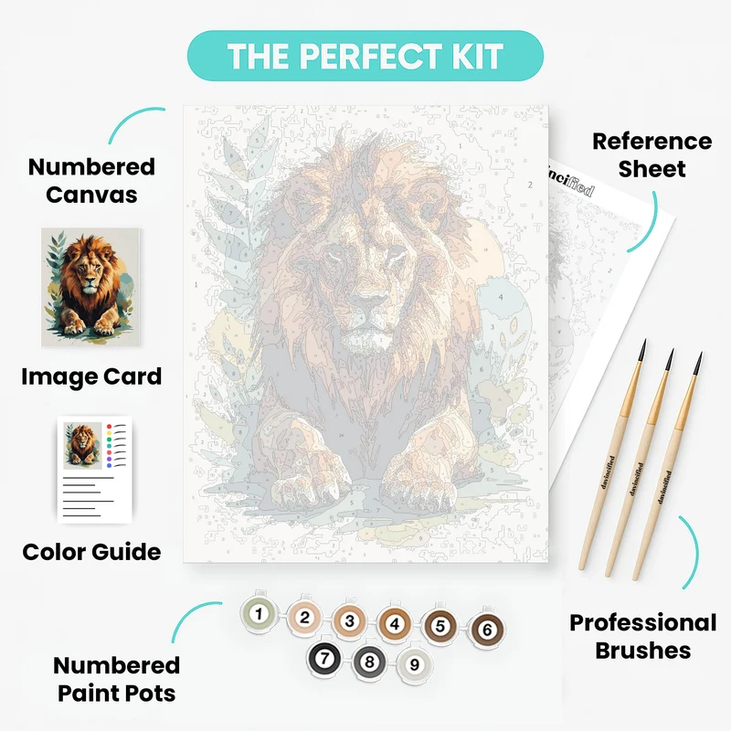 Regal Lion Resting in Foliage - Paint by Numbers Kit