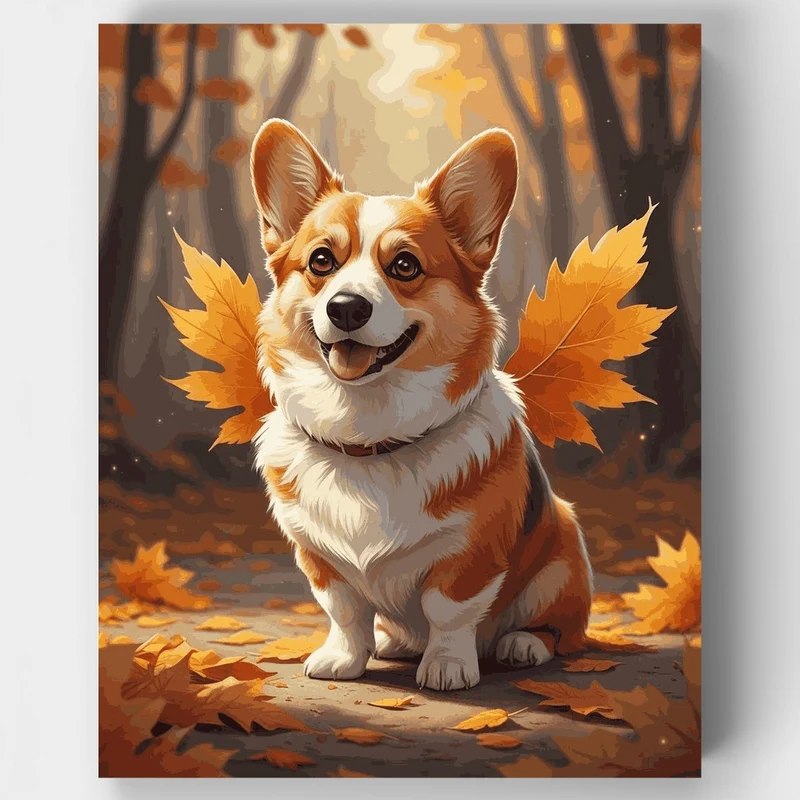 Corgi in Autumn Leaves - Paint by Numbers Kit