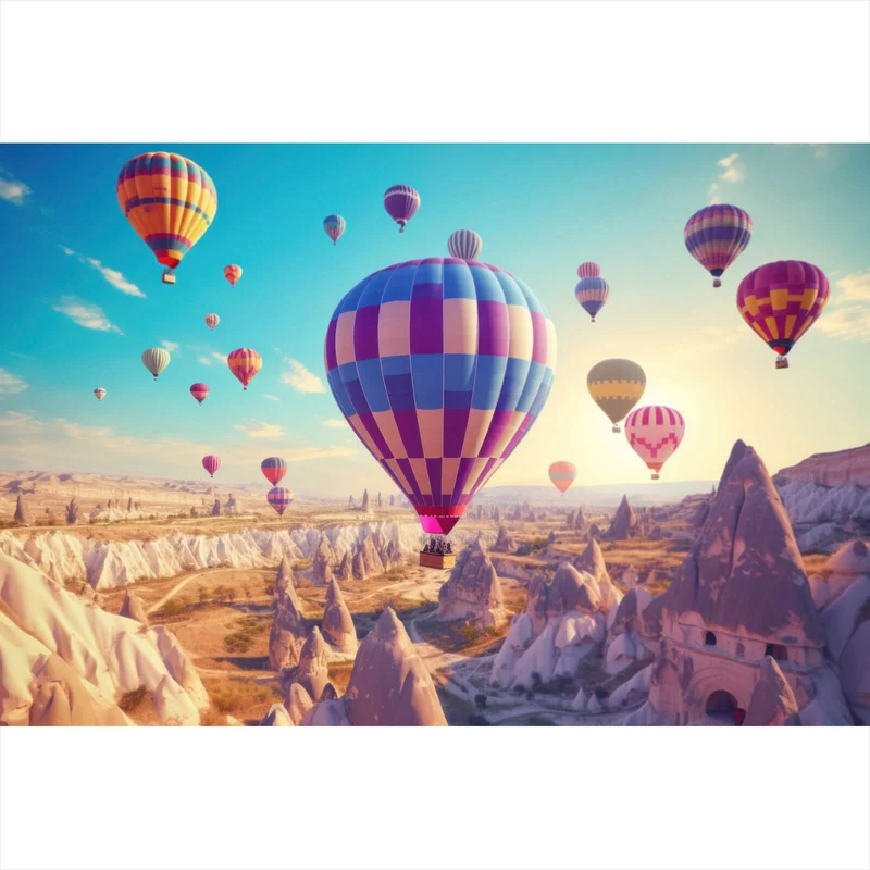 Poster Eindrucksvolle Ballonfahrt über Landschaft Querformat